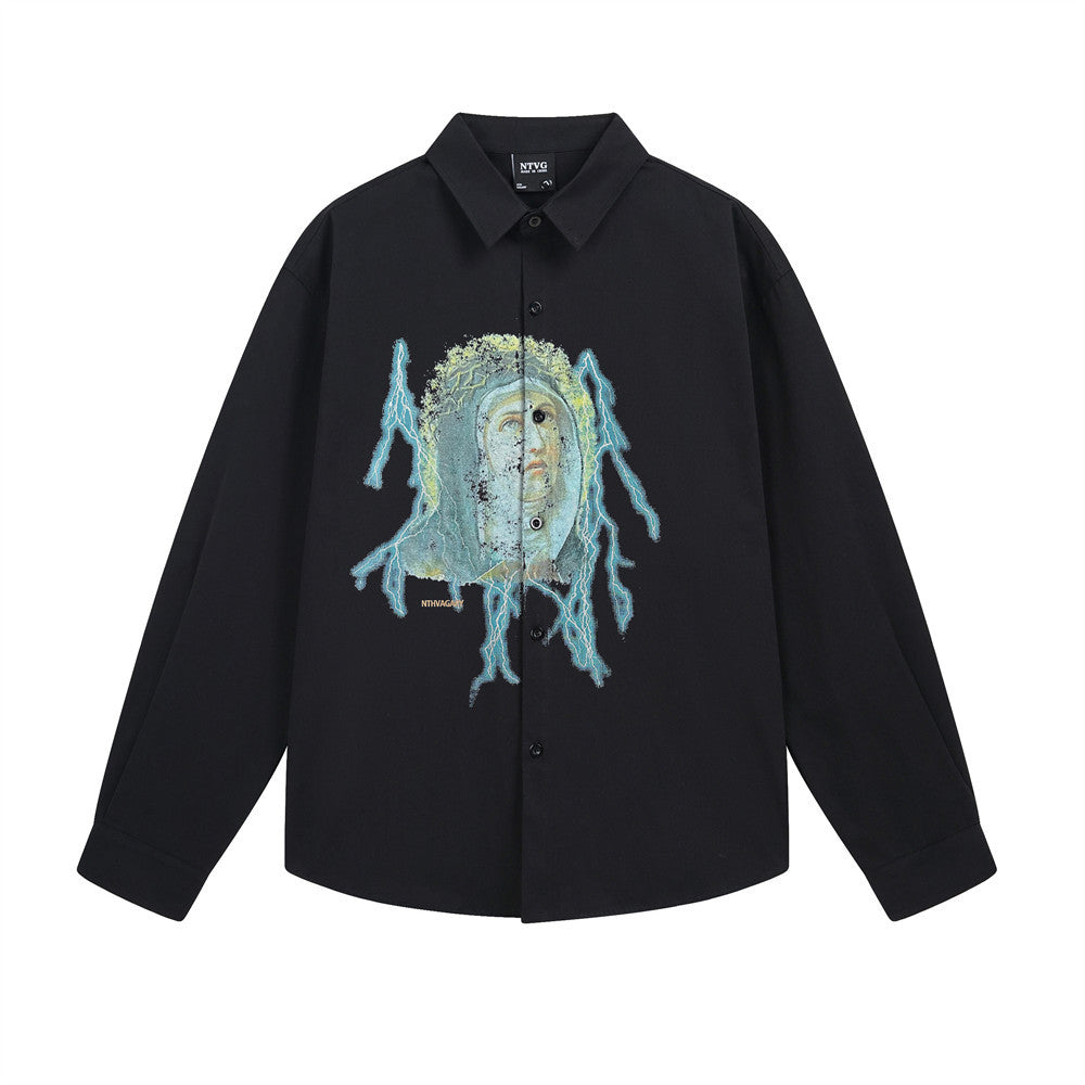 VOIDLINE™ Portrait Print Open-Front Shirt